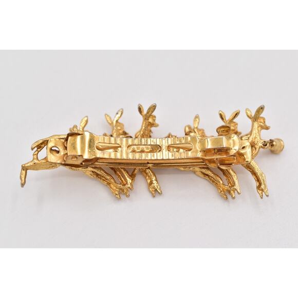 Vintage Christmas Hair Clip Reindeer Gold Red Enamel Bells Dangle Holiday 1980s main image 6